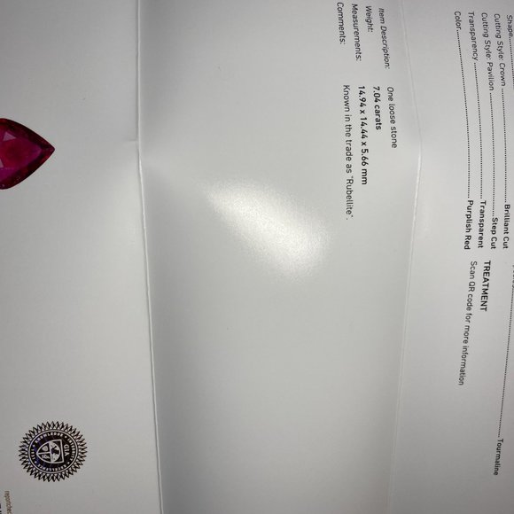 GIA Certified Red Tourmaline or Rubellite 7.04ct - Picture 7 of 7